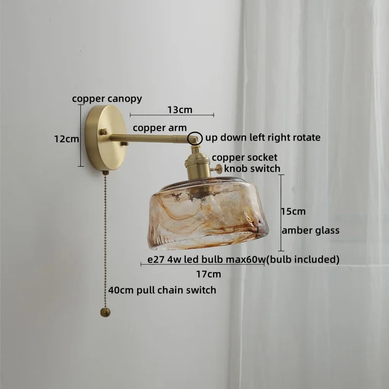 DecorBites™ Glass Copper LED Wall Lamp with Knob Switch for Modern Home Decor