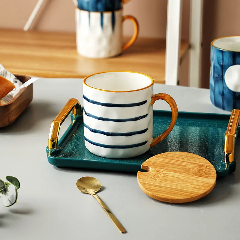 Porcelain Japanese Mug Set With Spoon And Lid