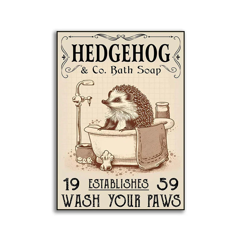 DecorBites™ Hedgehog Bath Soap Paws Poster - Funny Bathroom Decor
