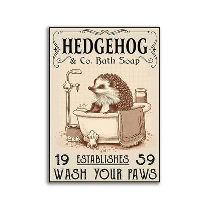 DecorBites™ Hedgehog Bath Soap Paws Poster - Funny Bathroom Decor