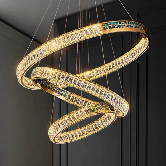 DecorBites™ Crystal Ring Ceiling Chandelier | Stainless Steel | Luxury Home Decor