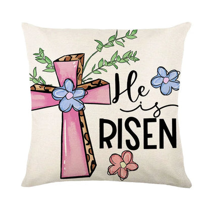 DecorBites™ Easter Bunny Rabbit Linen Cushion Cover 45x45cm - Flower Print Festival Pillowcase
