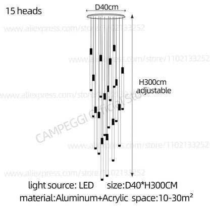 DecorBites™ Golden Tube Chandelier: Modern Designer LED Staircase Light for Nordic Loft Apartment