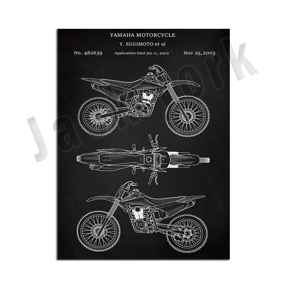 DecorBites™ Dirt Bike Patent Blueprint Poster Canvas Wall Art