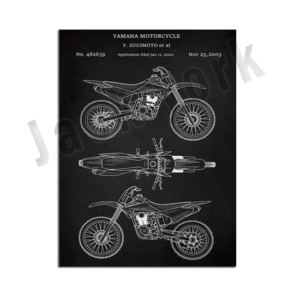 DecorBites™ Dirt Bike Patent Blueprint Poster Canvas Wall Art