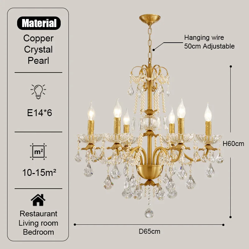 DecorBites™ Gold Brass Crystal Chandelier - Luxurious Candle Lights for Villa Living Room