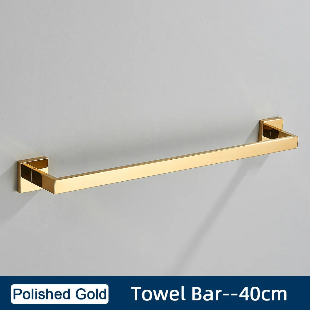 DecorBites™ Brushed Gold Stainless Steel Bathroom Accessories Set: Toilet Wall Towel Bar, Paper Holder, Hook