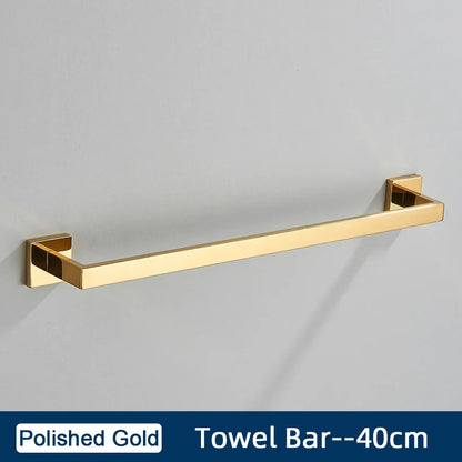 DecorBites™ Brushed Gold Stainless Steel Bathroom Accessories Set: Toilet Wall Towel Bar, Paper Holder, Hook