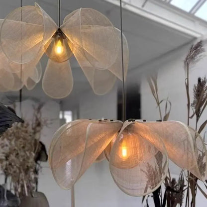 Wabi-Sabi White Fabric Flower Pendant Light