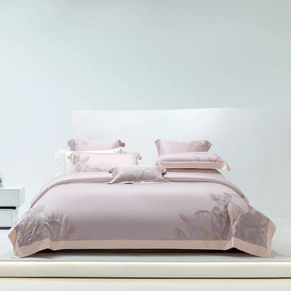 DecorBites™ Eucalyptus Lyocell Soft Silky Cool Bedding Set with Leaves Embroidery