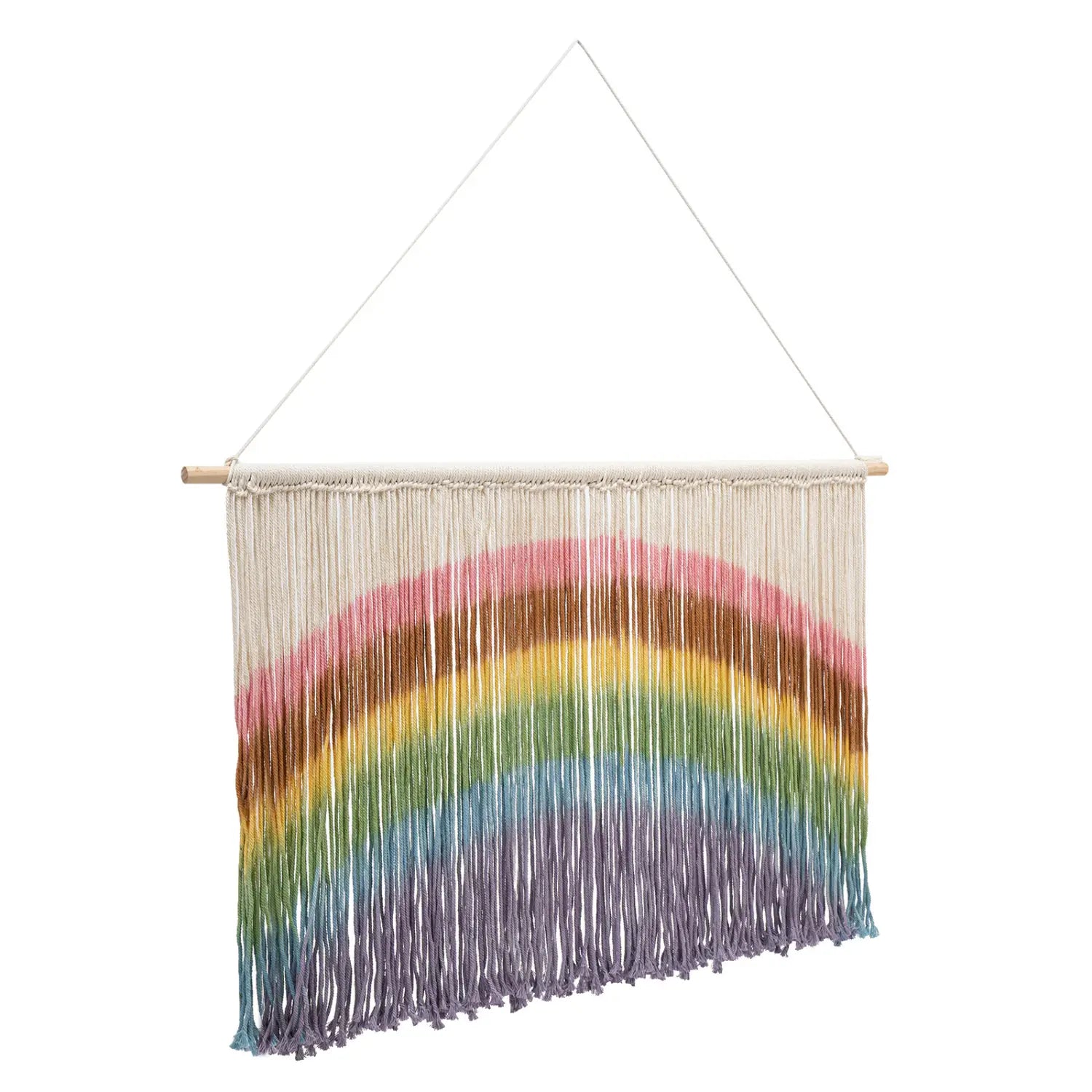 DecorBites™ Handmade Weaving Wall-mount Rainbow Macrame Decor Wall Hanging Colorful Tie-dyeing Tapestries w/Wood Stick