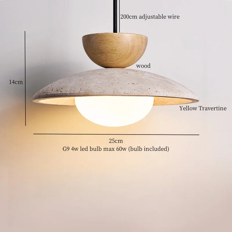 DecorBites™ LED Hanging Pendant Light Mid-Century Modern Yellow Travertine Wood Living Room