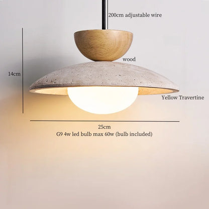 DecorBites™ LED Hanging Pendant Light Mid-Century Modern Yellow Travertine Wood Living Room