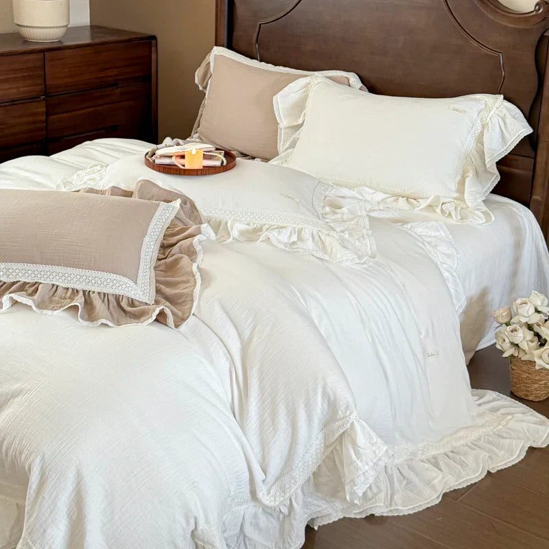 Decobites Double Layer Crinkle Yarn French Vintage Princess Ruffles Bedding Set