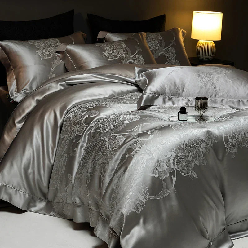 Decobites Silk Jacquard Cotton Luxury Bedding Set with Duvet Cover, Sheets & Pillowcases