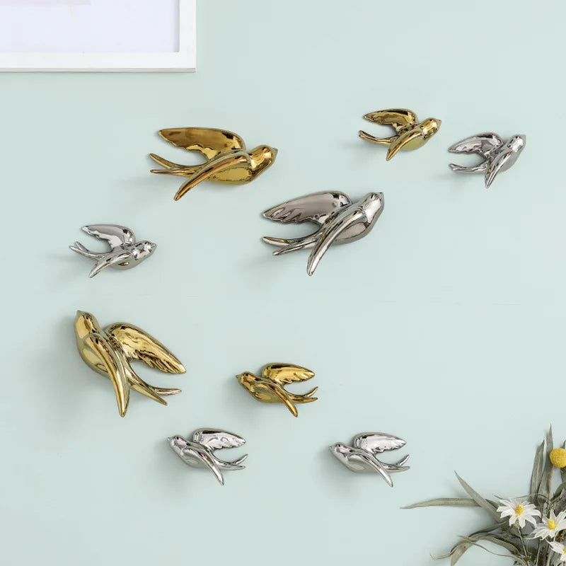 DecorBites™ Golden Bird Swallow Sculpture Wall Decor Three-dimensional Handicrafts