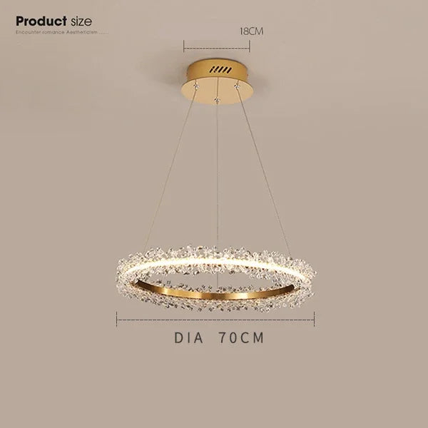 Chandelier de Anillo de Cristal Dorado Decorbites™ para la Decoración de Sala de Estar y Restaurante