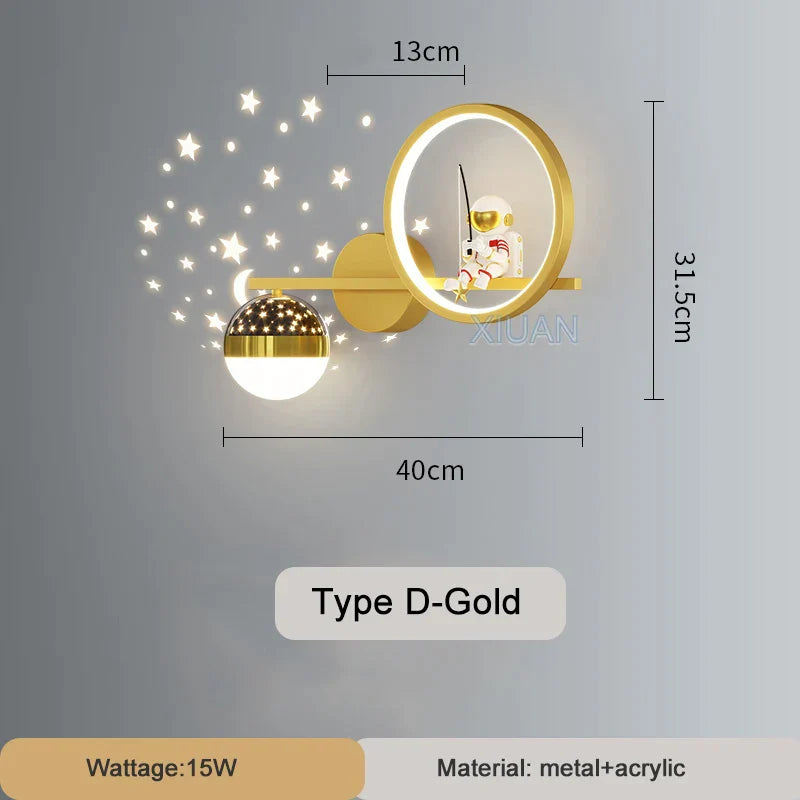 DecorBites™ Astronaut Wall Lamp: Gold White Black Bedroom Decor Resin Wall Mount Light