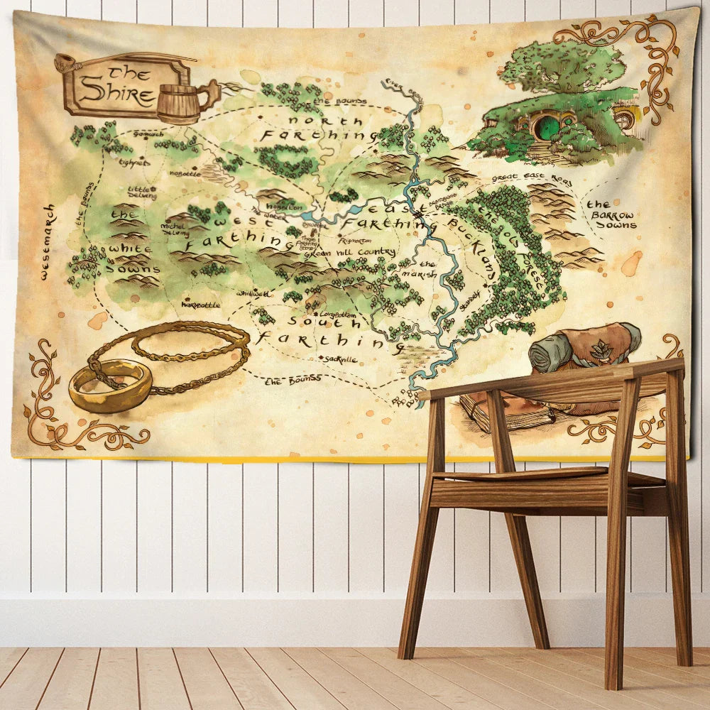 Decobites Mountain Forest Map Tapestry Wall Hanging - Boho Abstract Art for Home Decor