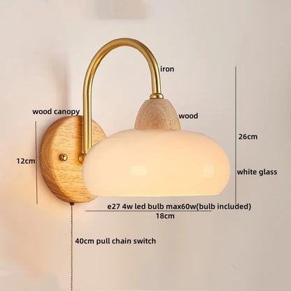 DecorBites™ LED Glass Iron Wood Wall Light Fixture Modern Nordic Bedside Lamp