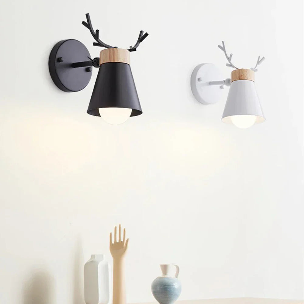 Wooden Antlers Wall Lamp
