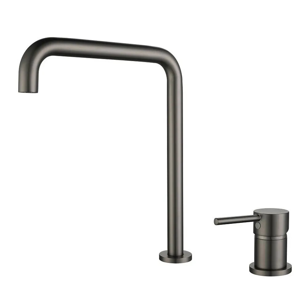 DecorBites™ Gun Grey Bathroom Faucet with Super Long Pipe, 360° Rotating, Two Holes