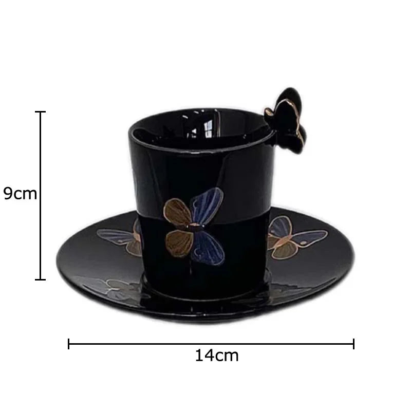 DecorBites™ Butterfly Pattern Ceramic Cup & Saucer Set for Dining Table and Coffee