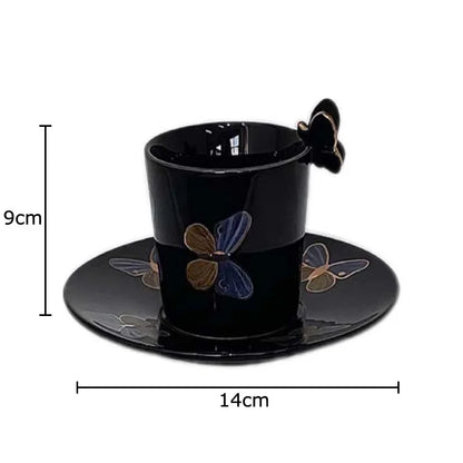 DecorBites™ Butterfly Pattern Ceramic Cup & Saucer Set for Dining Table and Coffee