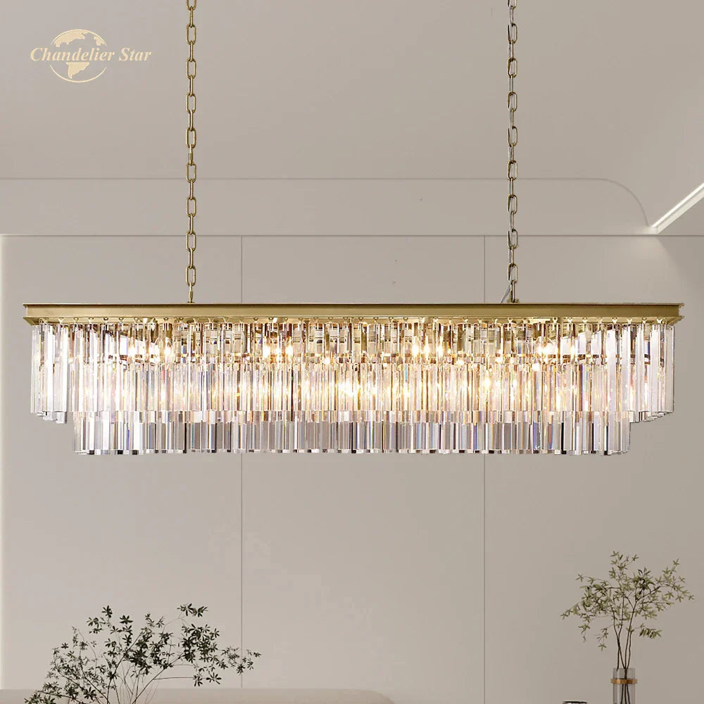 DecorBites™ LED Rectangular Crystal Chandelier for Dining Living Kitchen Island