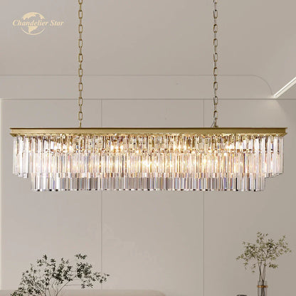 DecorBites™ LED Rectangular Crystal Chandelier for Dining Living Kitchen Island