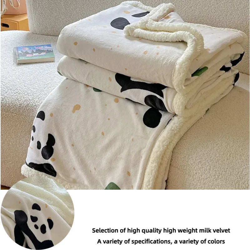 DecorBites™ Cartoon Lamb Wool Blanket: Double-Layered, Thick & Warm for Children & Adults