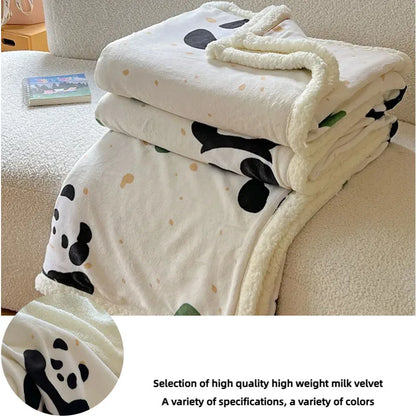 DecorBites™ Cartoon Lamb Wool Blanket: Double-Layered, Thick & Warm for Children & Adults