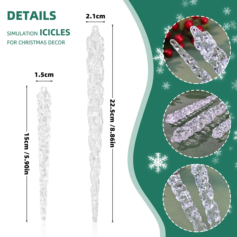 10pcs Christmas Decoration Acrylic Icicle Pendants Clear Simulation Ice Xmas Tree Hanging Ornaments Winter New Year Noel Navidad