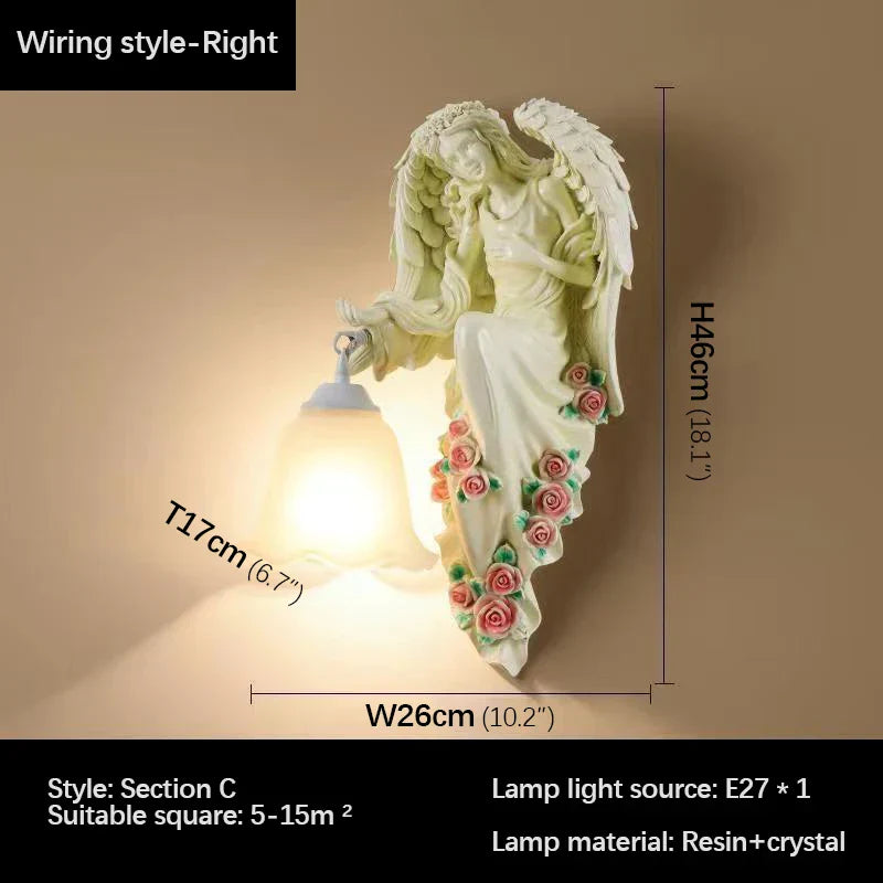 DecorBites™ Angel مصباح حائط داخلي LED من الراتنج الذهبي للديكور المنزلي