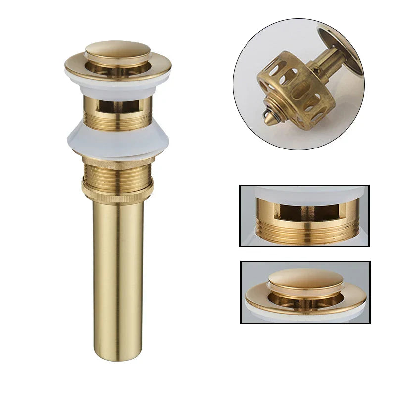 Drenaje de baño emergente redondo grande Decorbites™ Gold para lavabo de cobre