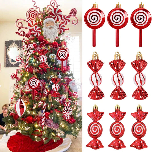 6pcs Christmas Lollipop Candy Cane Pendant Xmas Tree Hanging Ball Ornaments Christmas Decorations for Home 2024 New Year Gift