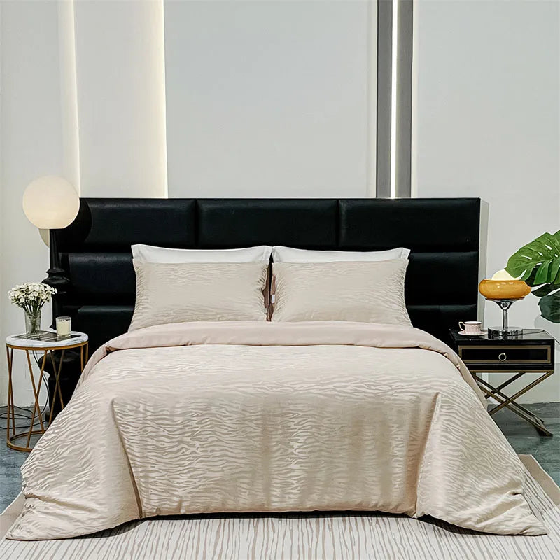 DecorBites™ Jacquard Satin Duvet Cover Set - Luxury Solid Soft Quilt Kit