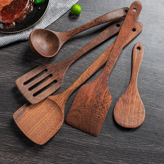 DecorBites™ Kitchen Utensils Set: Non-Stick Cookware with Wooden Handles
