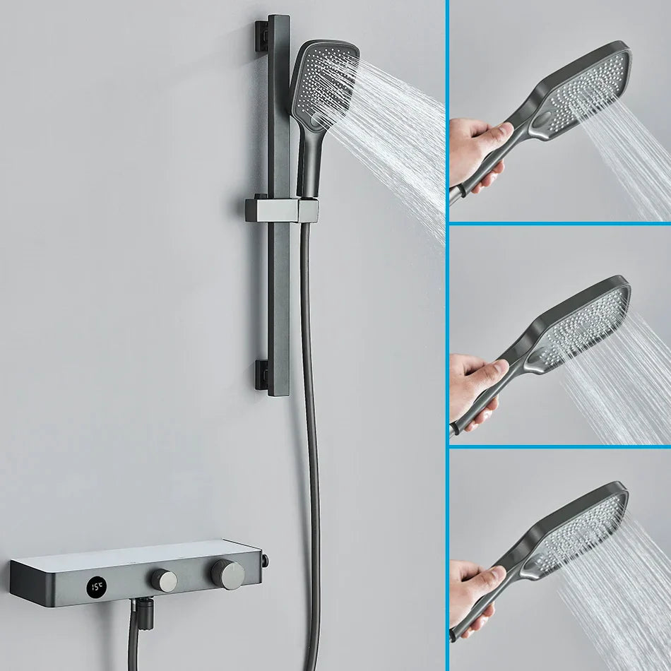 DecorBites™ Grey Digital Shower Faucet Set 2-Way Mixer System for Bathroom with Hand Sprayer