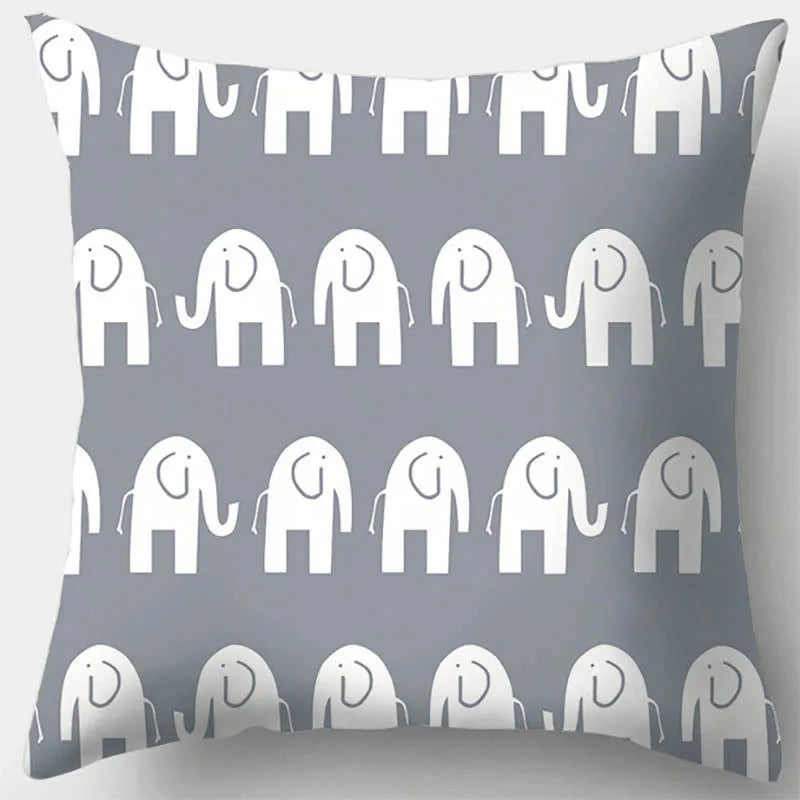 DecorBites™ Grey Geometry Leaves Floral Stripes Plaids Print Lumbar Pillow Case