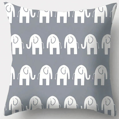 DecorBites™ Grey Geometry Leaves Floral Stripes Plaids Print Lumbar Pillow Case