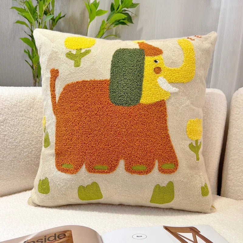 DecorBites™ Cartoon Oil Painting Embroidery Throw Pillow for Office Chair, Living Room, Bedroom