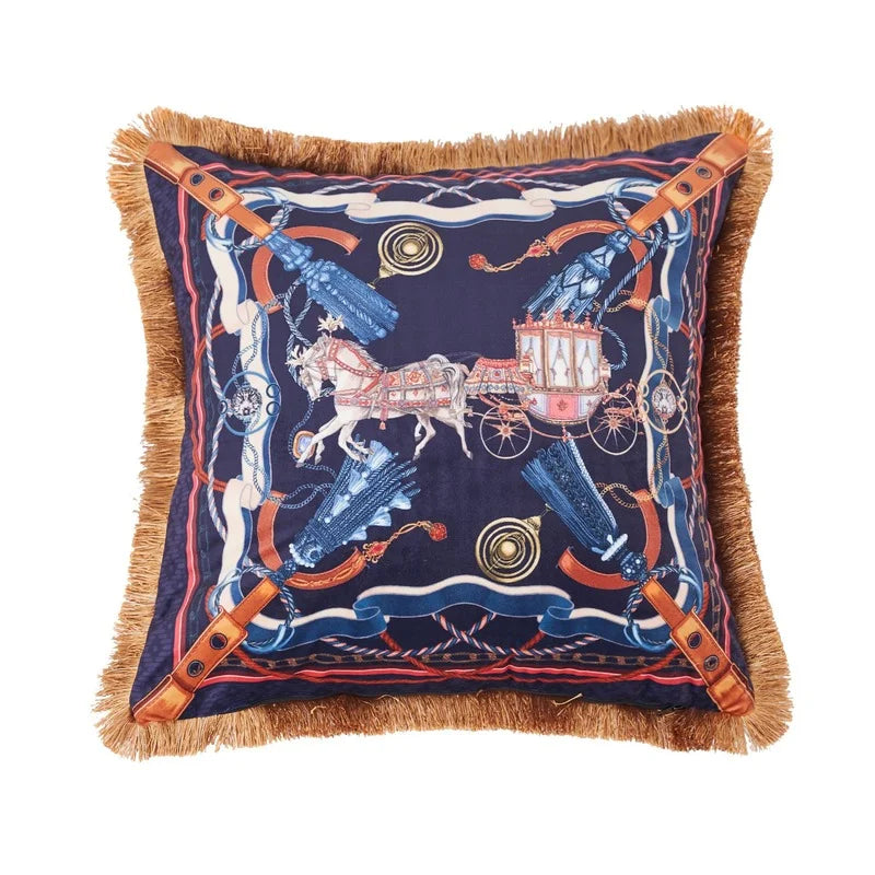 DecorBites™ Jungle Animal Collection Cushion Cover with Gold Tassel Fringe - Luxury Satin Pillowcase