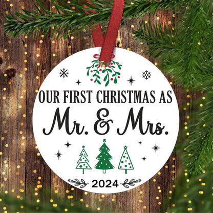 Wedding Gifts for Couple Our First Christmas Married Ornament 2024 First Christmas As Mr and Mrs Married Ornament 2024