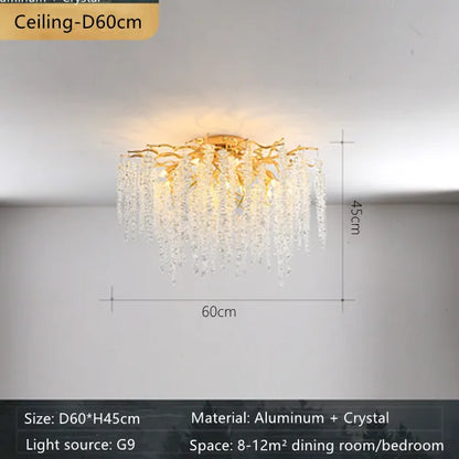 Lámpara de techo DecorBites™ Crystal Branch: Lámpara de techo romántica de estilo francés con borlas