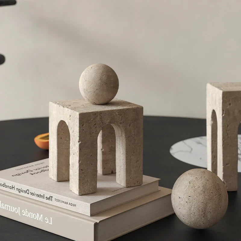 DecorBites™ Archway Shape Travertine Sculpture Figurine Statue for Home Decor