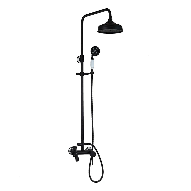 DecorBites™ 8 Inch Matte Black Shower Faucet Set with Hand Spray and Rainfall Head