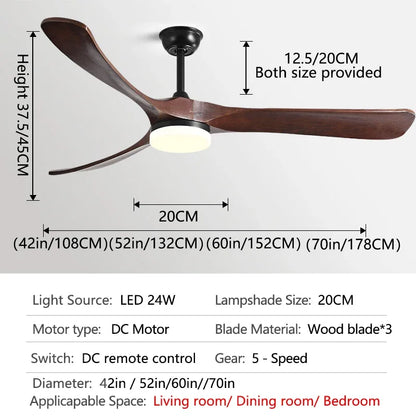 DecorBites™ 70" Wooden Ceiling Fan with Light Dual-Function Motor for All Seasons