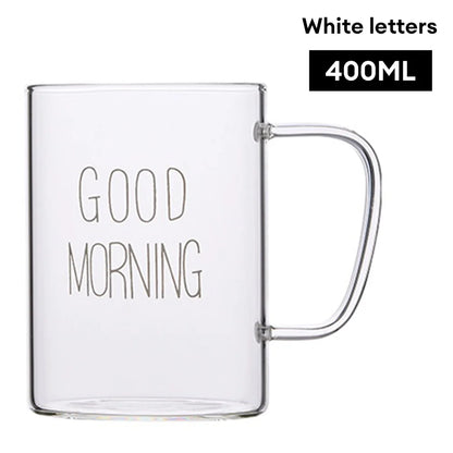 DecorBites™ Good Morning Glass Mug - Transparent Tumbler with Handle
