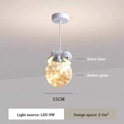 DecorBites™ Glass Children Room Chandelier: White Bear Bunny Lamp for Modern Baby Boy Girl Bedroom
